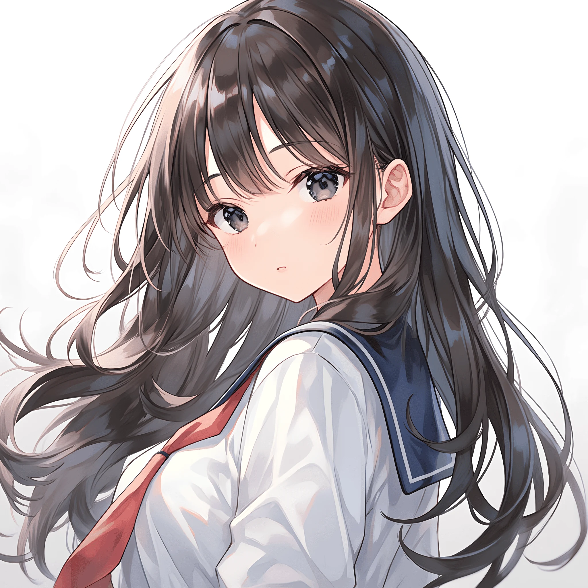 漫蛙品牌插画：水手服长发女孩，柔和彩色画风